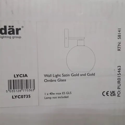 BOXED LYCIA WALL LIGHT SATIN GOLD AND GOLD OMBRE GLASS