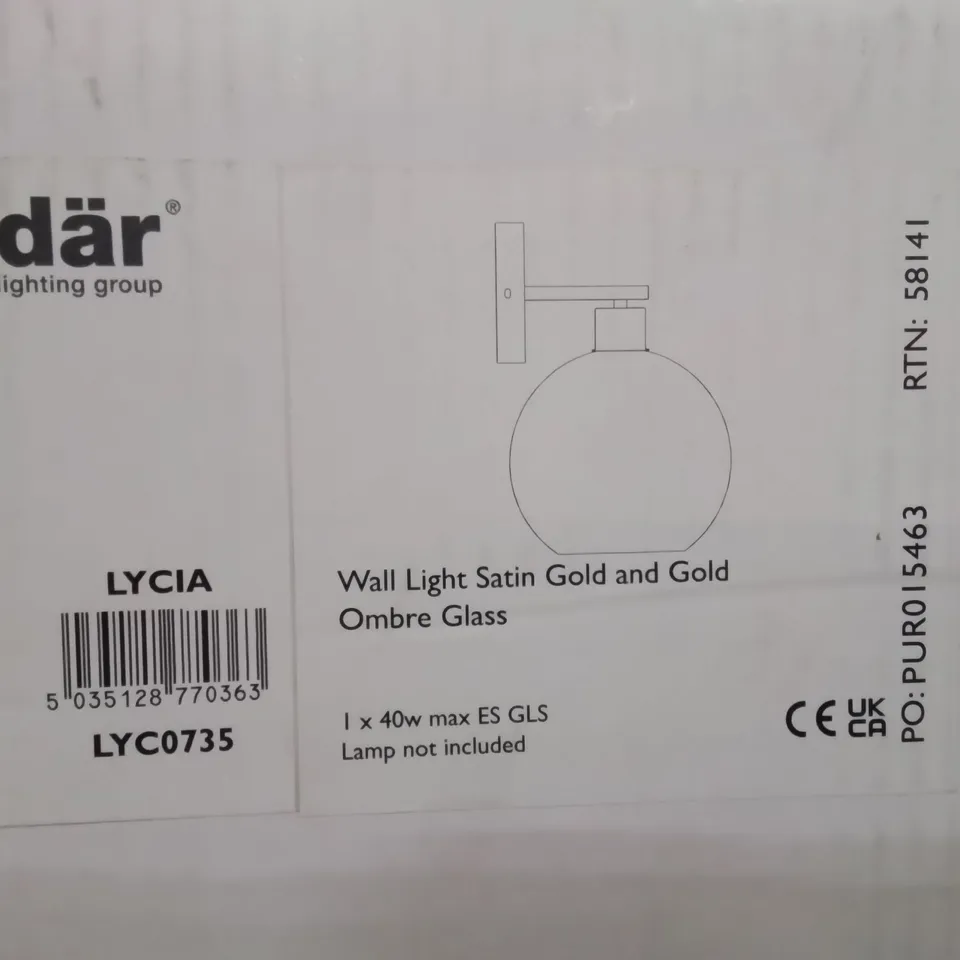 BOXED LYCIA WALL LIGHT SATIN GOLD AND GOLD OMBRE GLASS