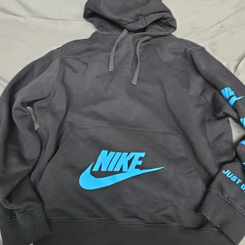 NIKE HOODIE, BLACK WITH BLUE SWOOSH, UK XL (JUST DO IT SLEEVE)