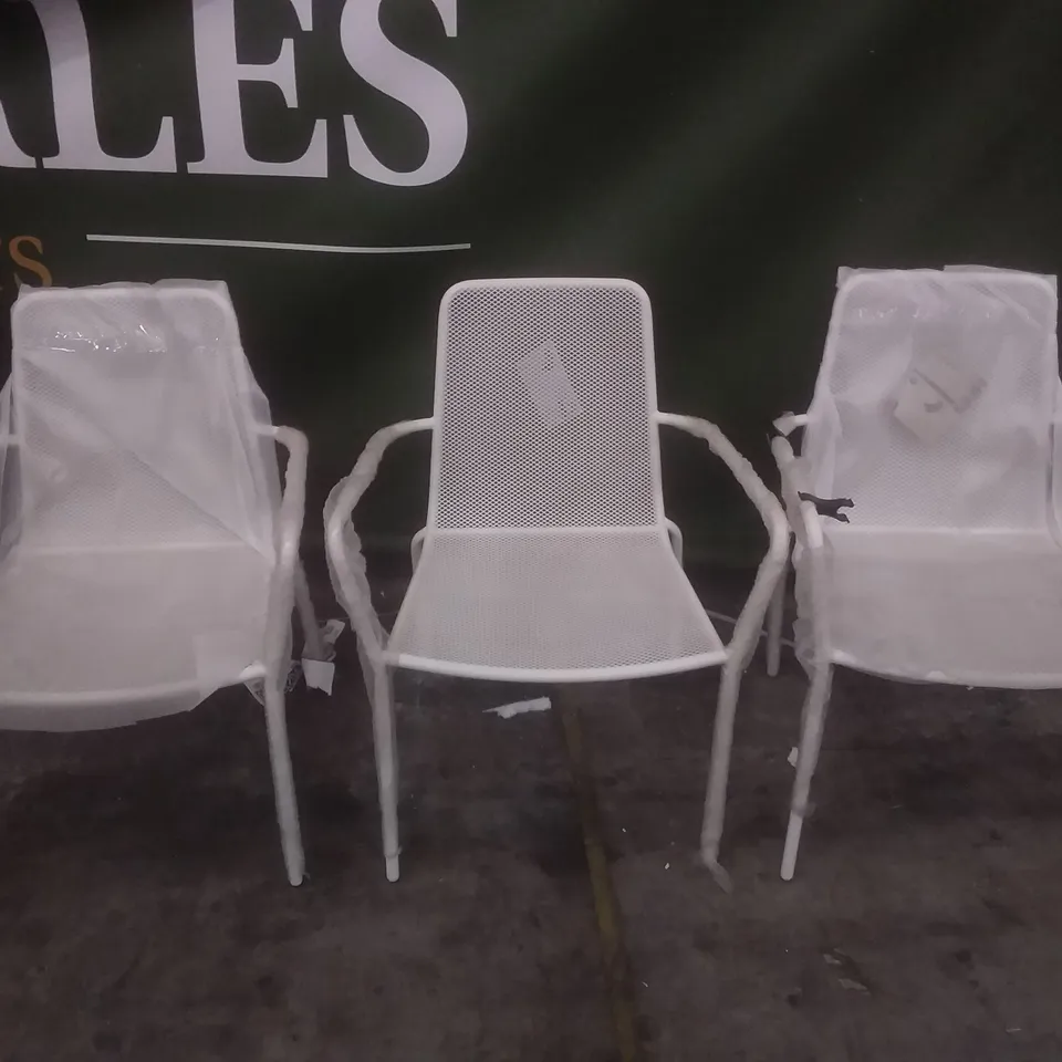 3X STEEL GARDEN ARMCHAIR WHITE
