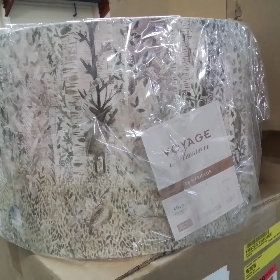 BOXED WOODLAND THEMED COTTON ROUND LAMP SHADE, 