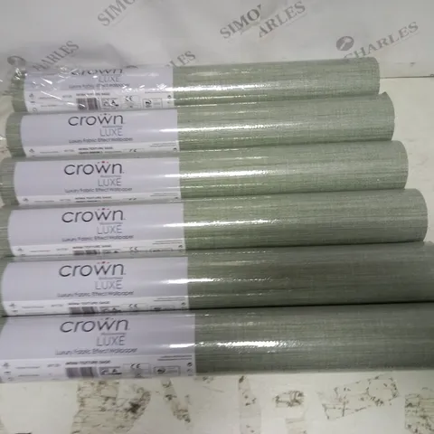 LOT OF 6 CROWN LUXE LUXURY FABRIC EFFECT WALLPAPER IN AKINA TEXTURE SAGE
