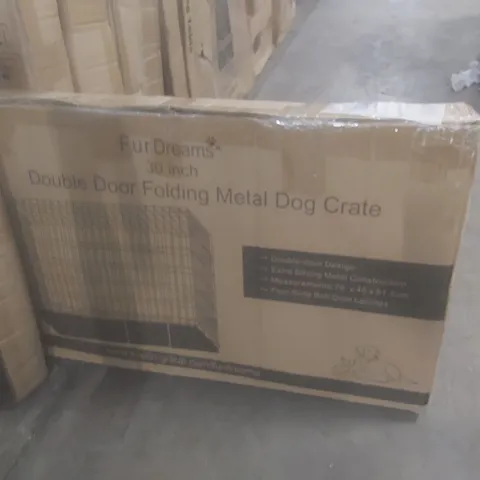 BOXED FUR DREAMS 30" DOUBLE DOOR FOLDING METAL DOG CRATE