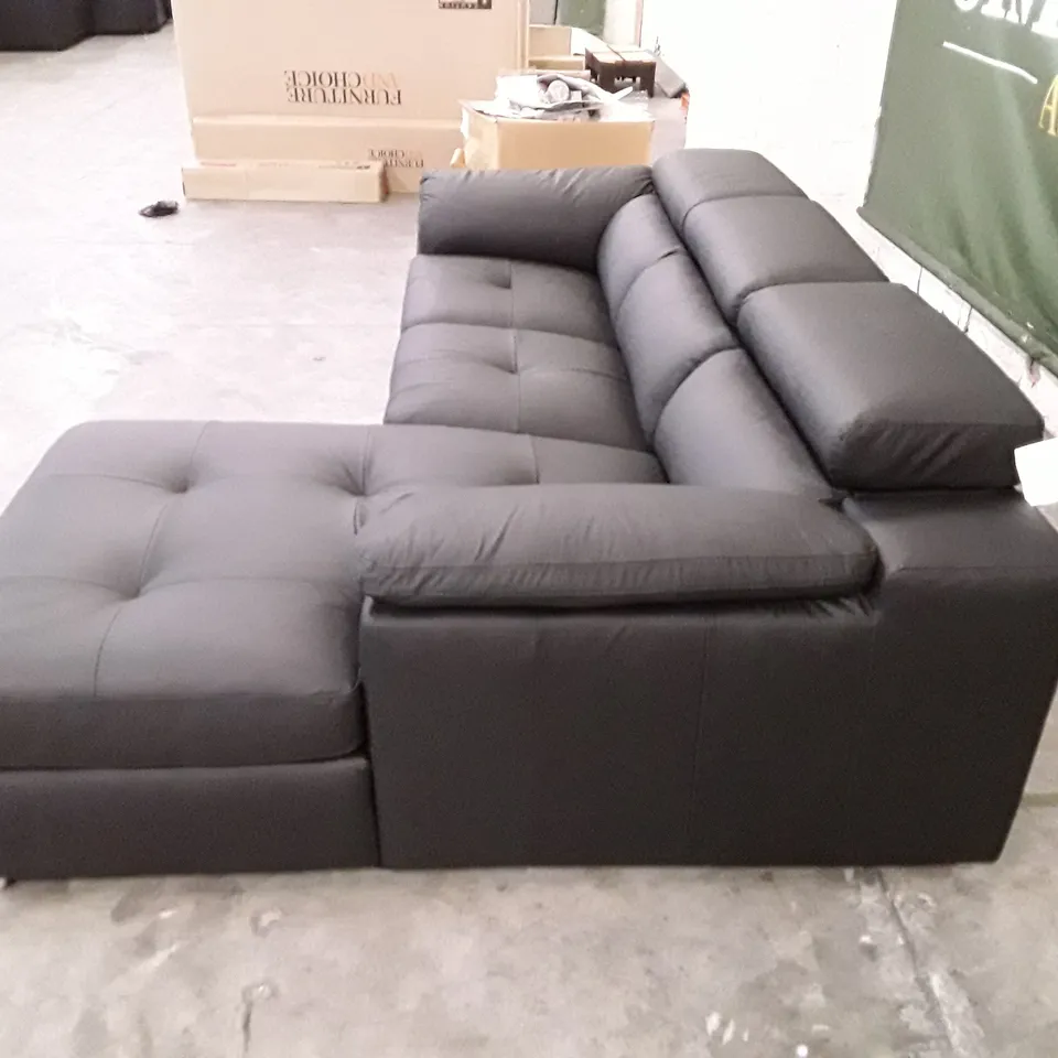 QUALITY DESIGNER BRADY 3 SEATER RH CHAISE - BLACK LEATHER
