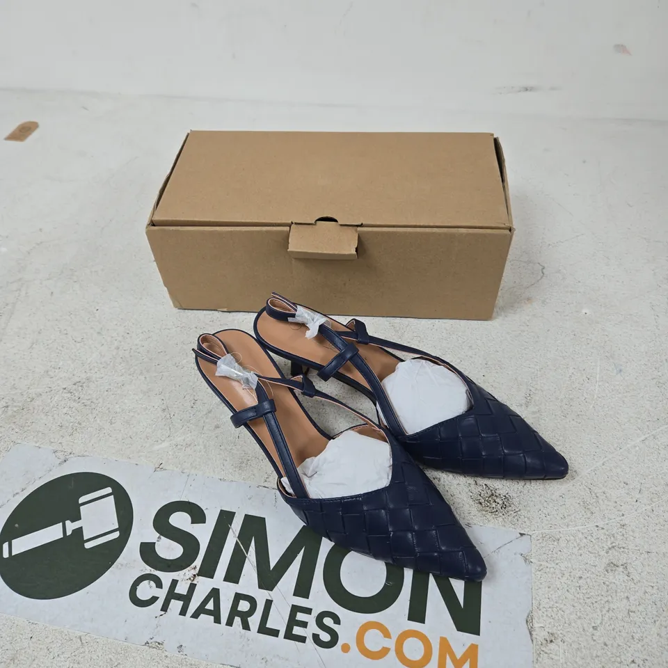 SPOT ON WOMEN'S NAVY BLUE WOVEN SLINGBACK HEELS – UK 4 (EU 37) – BOXED