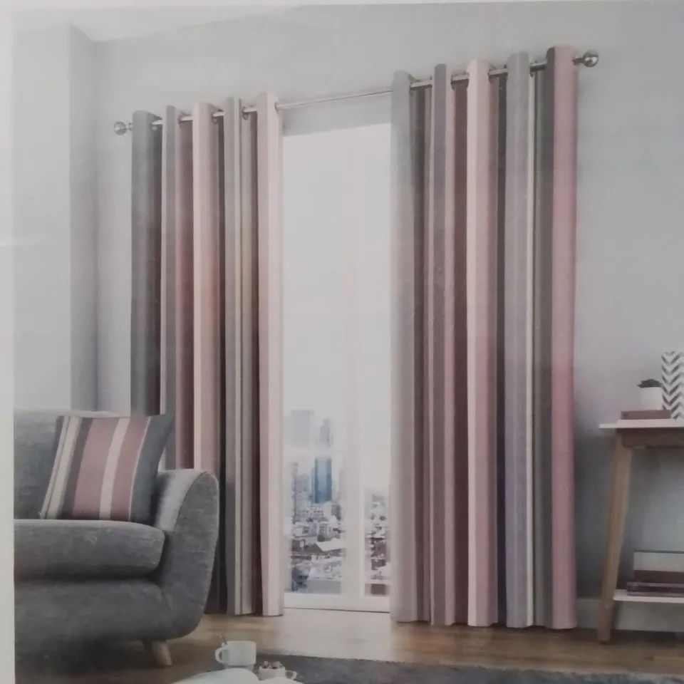 BRAND NEW FUSION FULLY LINED EYELET CURTAINS 168 X 183CM -GREY/PINK-
