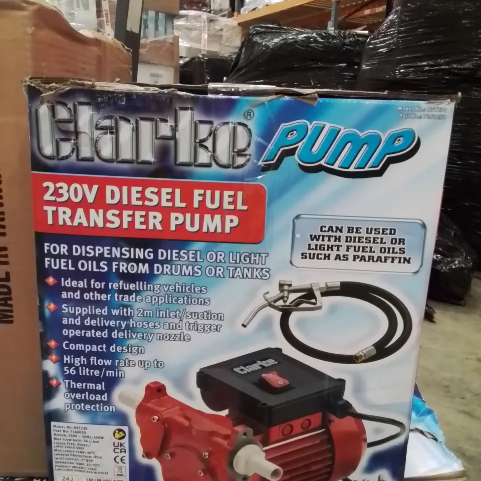 CLARKE 230V DIESEL FUEL TRANSFER PUMP – BOXED