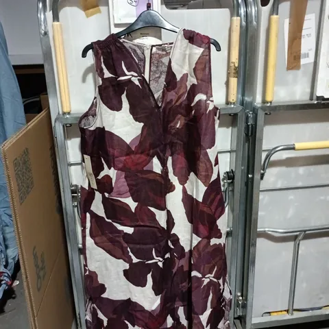 JIGSAW IRIS LEAF LINEN DRESS – BURGUNDY, UK 16 (US 12 / EU 44)