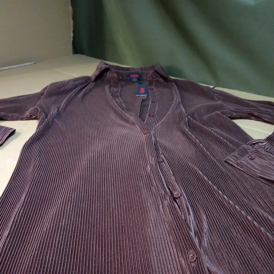MISSPAP CHOCOLATE PLISSE OVERSIZED SHIRT DRESS - SIZE 8