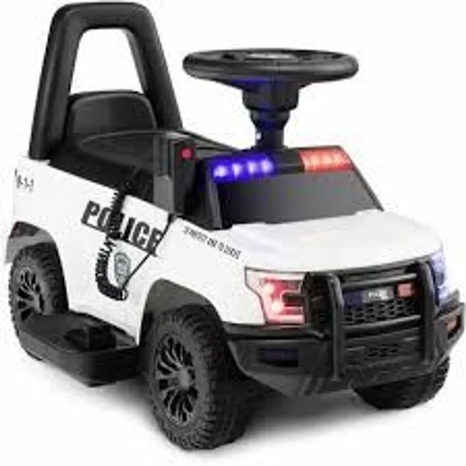 BOXED 6V KIDS RIDE ON POLICE CAR WITH SIDE MEGAPHONE - WHITE (1 BOX)