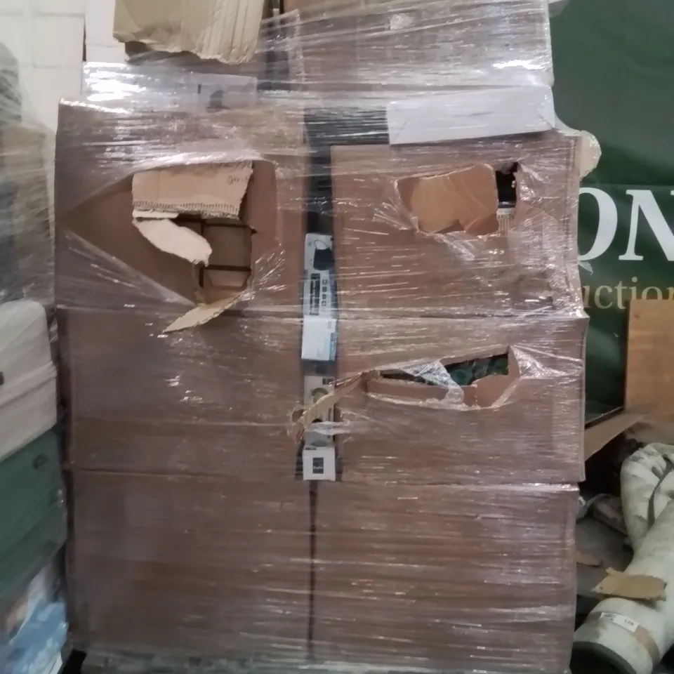 PALLET OF ASSORTED HOUSEHOLD GOODS AND PRODUCTS TO INCLUDE;FURDREAMS DOG ROBE,SUCTION CUPS FOR CAR,CAMPING LANTERNS,PUMPKIN LIGHTS,HEATED BLANKETS