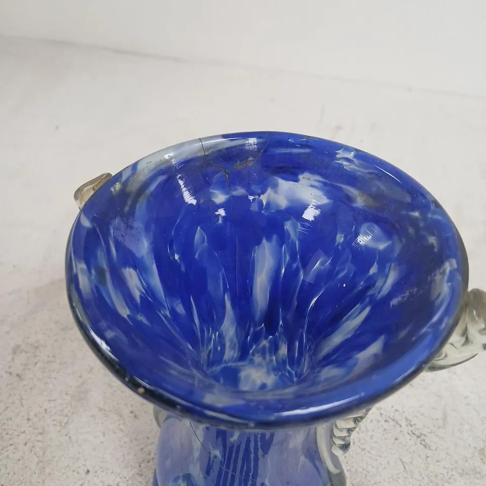 COBALT BLUE VASE CLEAR HANDLE