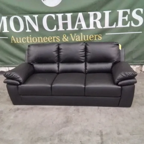 QUALITY DESIGNER CHESTERFIELD LEATHER LOOK 2 SEATER SOFA - BLACK - FSC® CERTIFIED