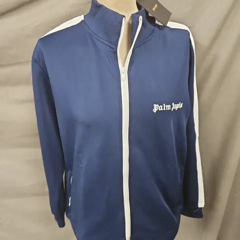 PALM ANGELS ZIP UP JACKET IN BLUE/WHITE SIZE M
