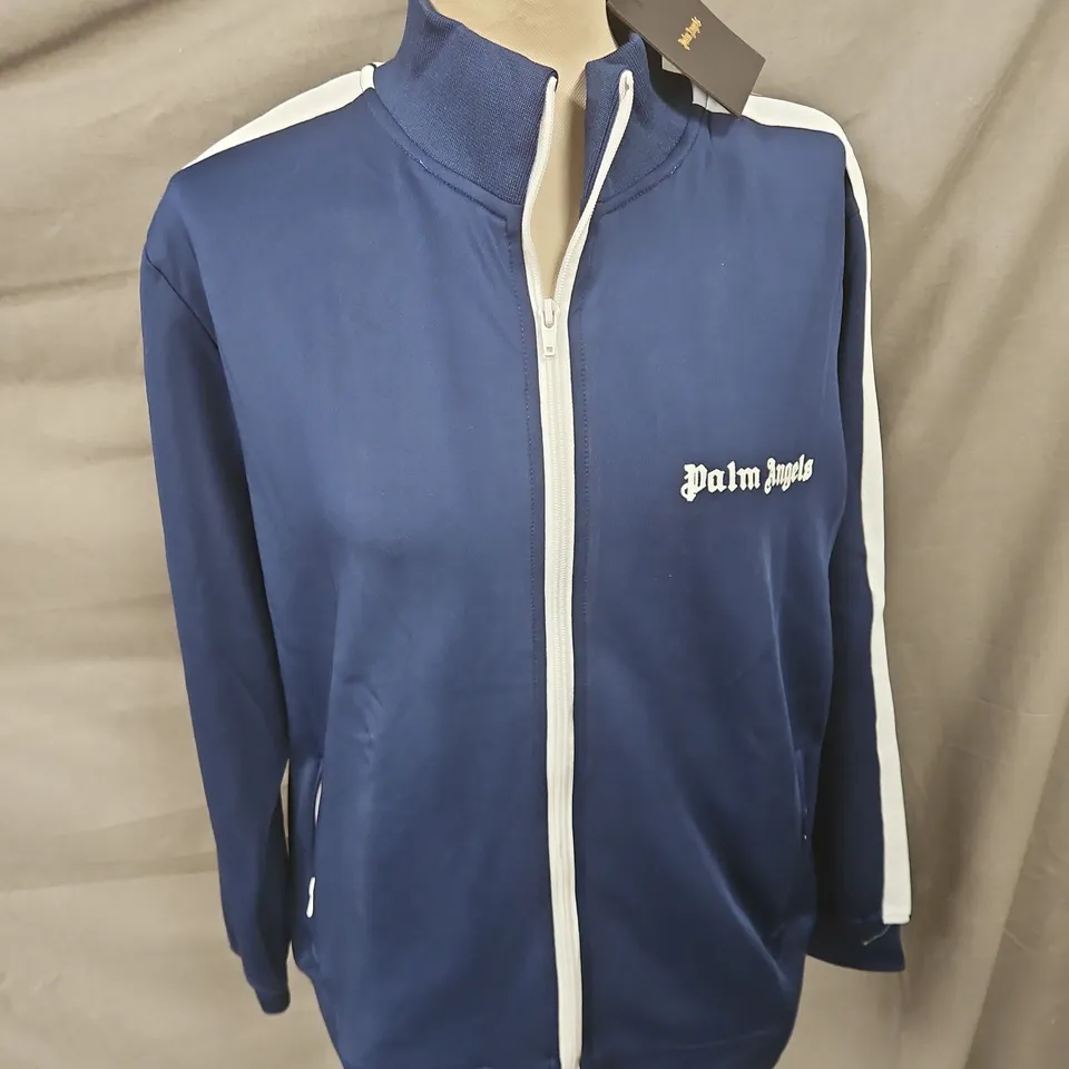 PALM ANGELS ZIP UP JACKET IN BLUE/WHITE SIZE M