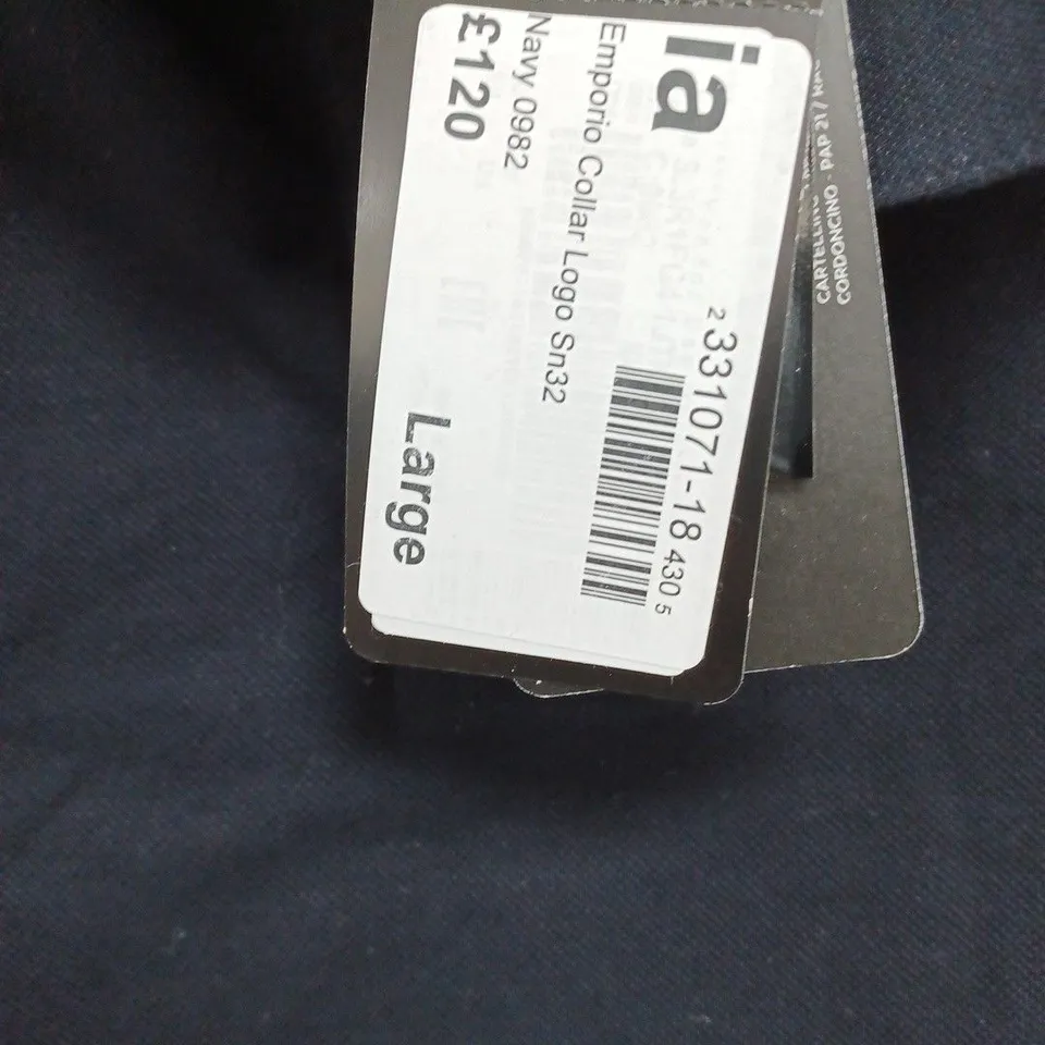 EMPORIO ARMANI DARK NAVY COLLAR LOGO POLO T-SHIRT- LARGE