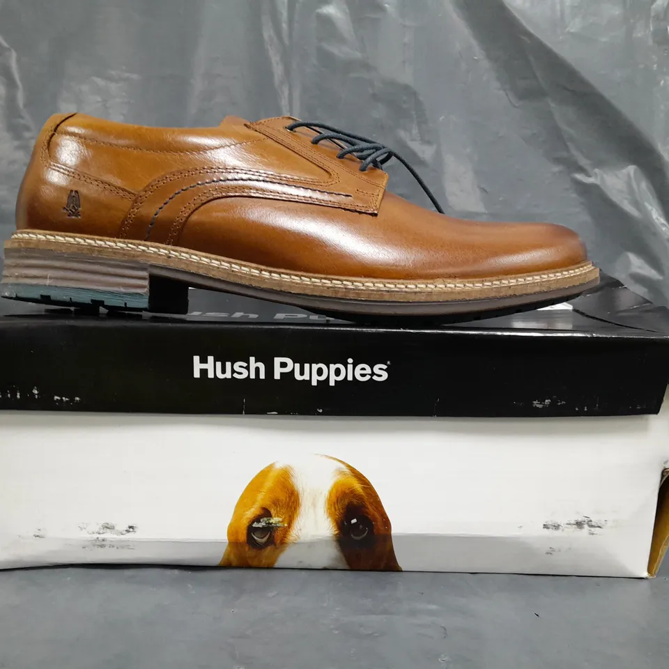 BOXED PAIR OF HUSH PUPPIES LYNTON LACE UP SHOES IN CHESTNUT SIZE UK 10