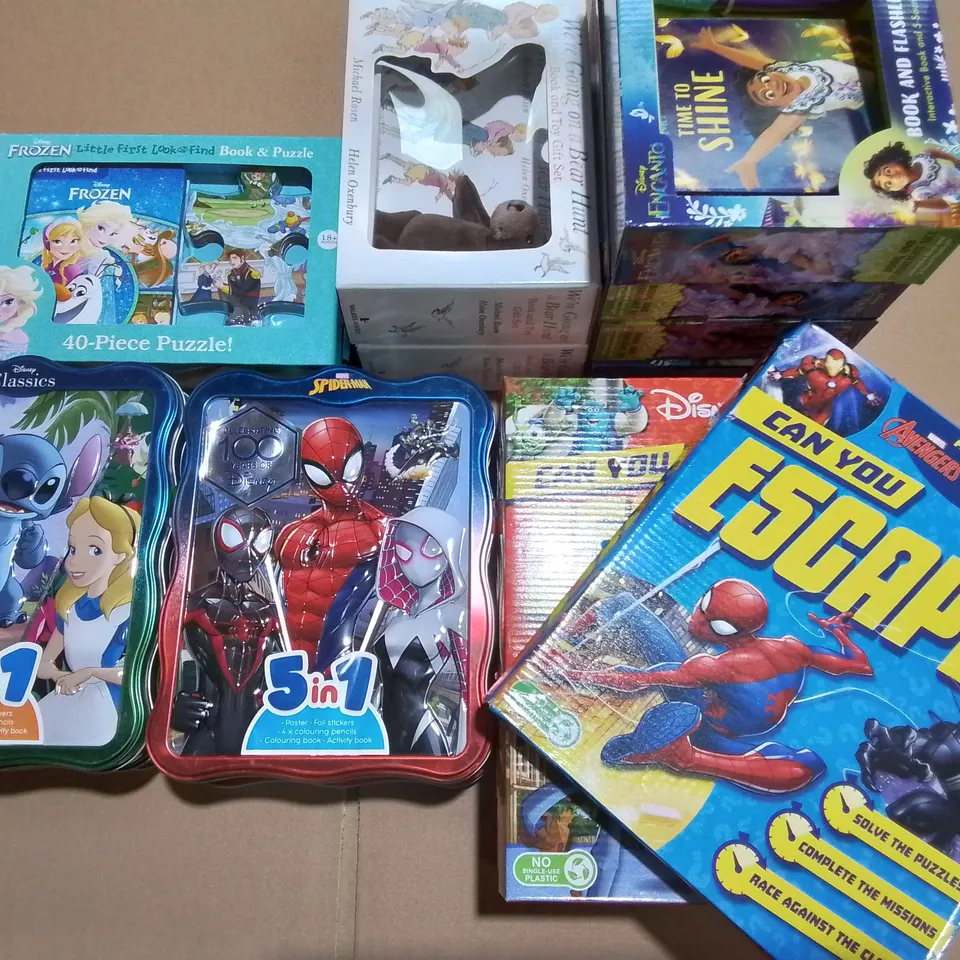 LOT OF 18 ASSORTED KIDS BOOK AND ACTIVISTS SETS TO INCLUDE DISNEY FROZEN AND ENCANTO AND MARVEL AVENGERS