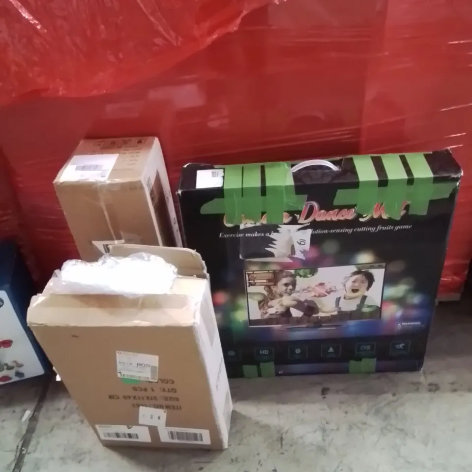 PALLET OF ASSORTED HOUSEHOLD GOODS AND PRODUCTS TO INCLUDE;CEILING FAN,STORAGE BOX,KIDS INTERACTIVE GAME