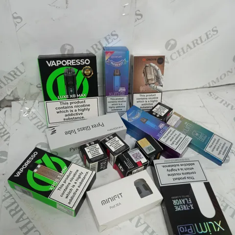 BOX OF APPROXIMATELY 10 ASSORTED E-CIG PRODUCTS TO INCLUDE ASPIRE, OXVA, VAPORESSO ETC