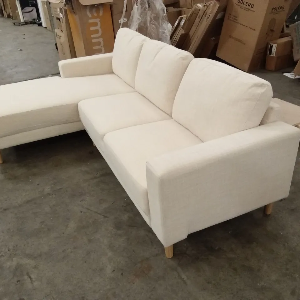 DESIGNER FABRIC UPHOLSTERED L-SHAPED CORNER SOFA - BEIGE