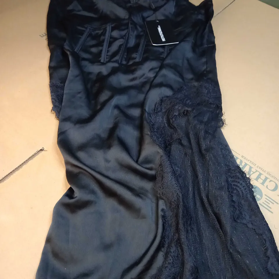 PLT BLACK LACE TRIM CORSET MIDI DRESS - SIZE 18