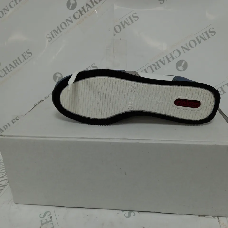 BOXED PAIR OF RIEKER SNEAKERS WITH REMOVABLE INSOLE COMBINATION BLUE UK SIZE 4