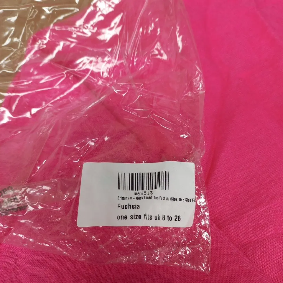 KIT AND KABOODAL FUCHSIA LINEN V-NECK TOP – ONE SIZE (UK 8–26) 