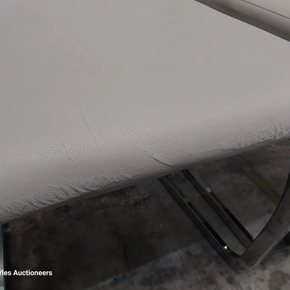 PAIR OF DESIGNER UPHOLSTERED DINING CHAIRS ON CHROME FRAMES GREY PU