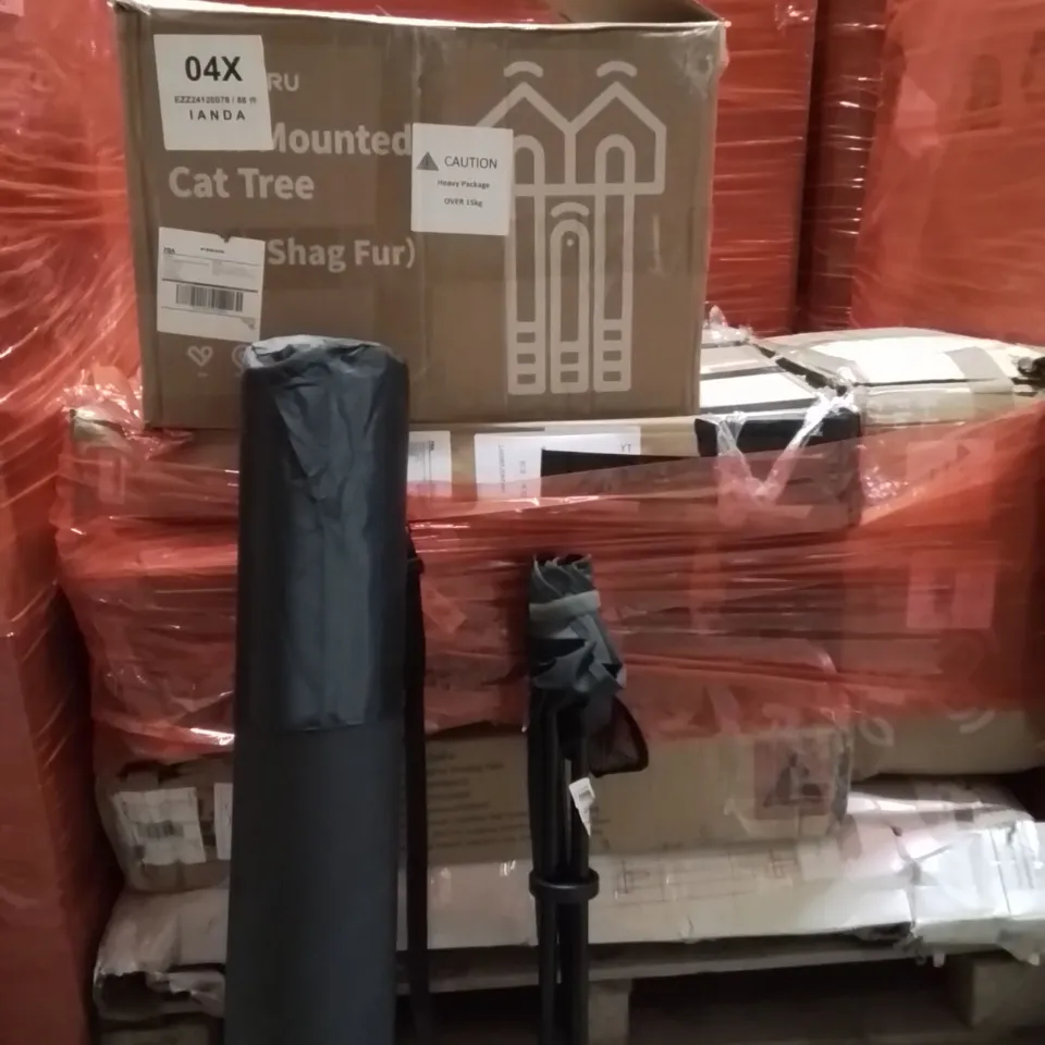 PALLET OF ASSORTED HOUSEHOLD GOODS AND PRODUCTS TO INCLUDE;YOGA MAT,CAMPING CHAIR,CAT TREE