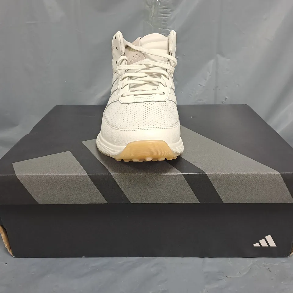 BOXED PAIR OF ADIDAS SG2 SL MID SHOES IN OFF-WHITE SIZE UK 10