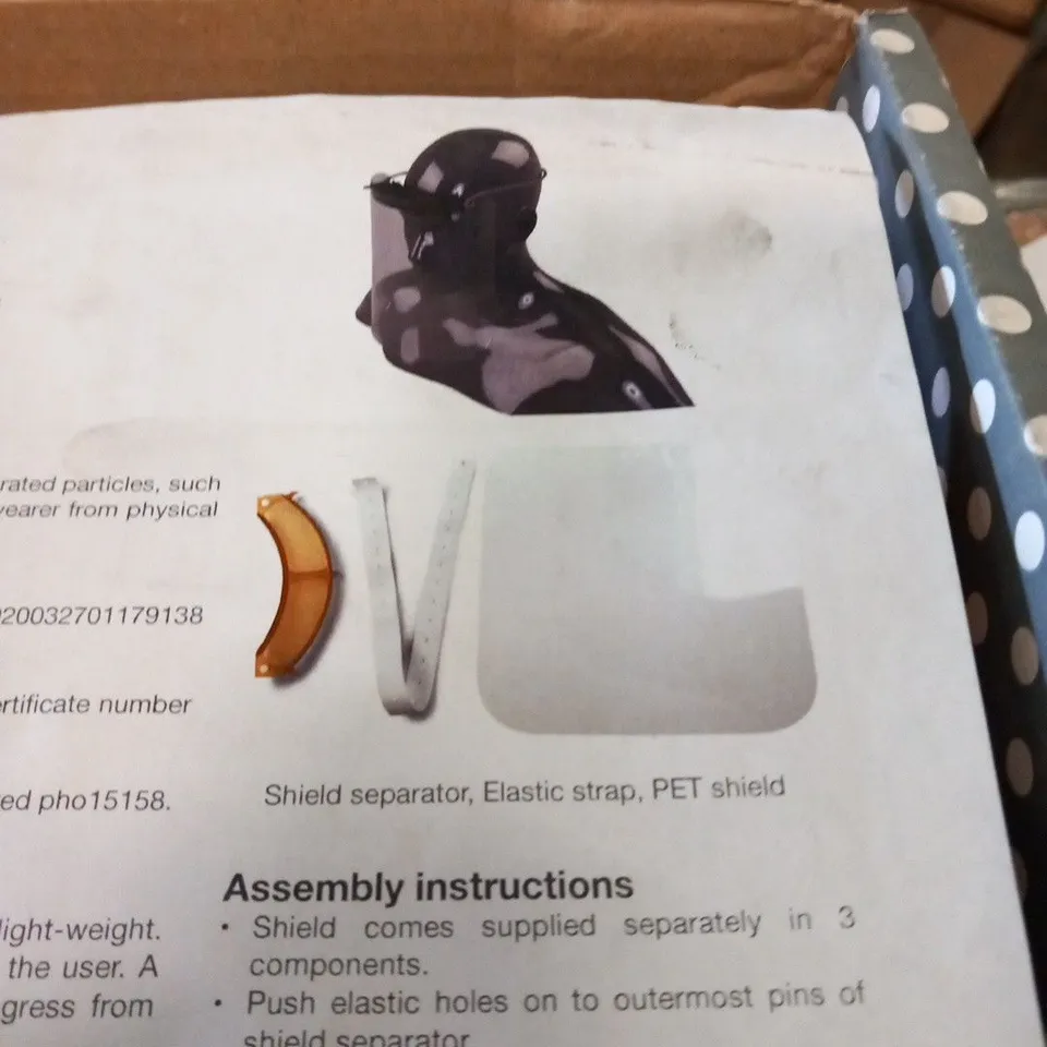 LARGE QUANTITY OF ASSORTED FACE SHIELDS TO INCLUDE; PHOTOCENTRIC AND FORTUS CLASSIC