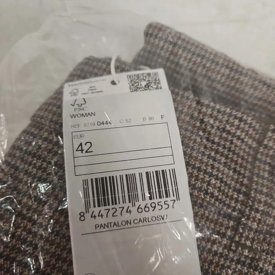MANGO MNG WOMEN'S TROUSERS – BROWN HOUNDSTOOTH, UK 14 (EU 42)