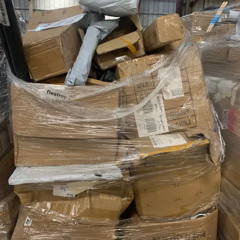 PALLET OF ASSORTED ITEMS TO INCLUDE WALLPAPER, BOXED FURNITURE AND KITCHEN APPLIANCES 