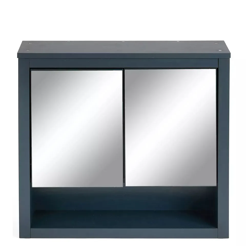 BOXED BRAMFORD MIRRORED BATHROOM WALL CABINET - NAVY (1 BOX)
