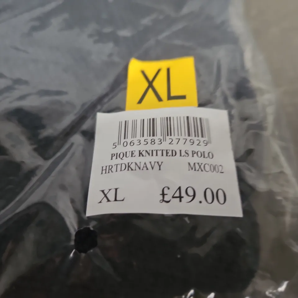 PIQUE KNITTED LONG-SLEEVE POLO SHIRT – NAVY – XL