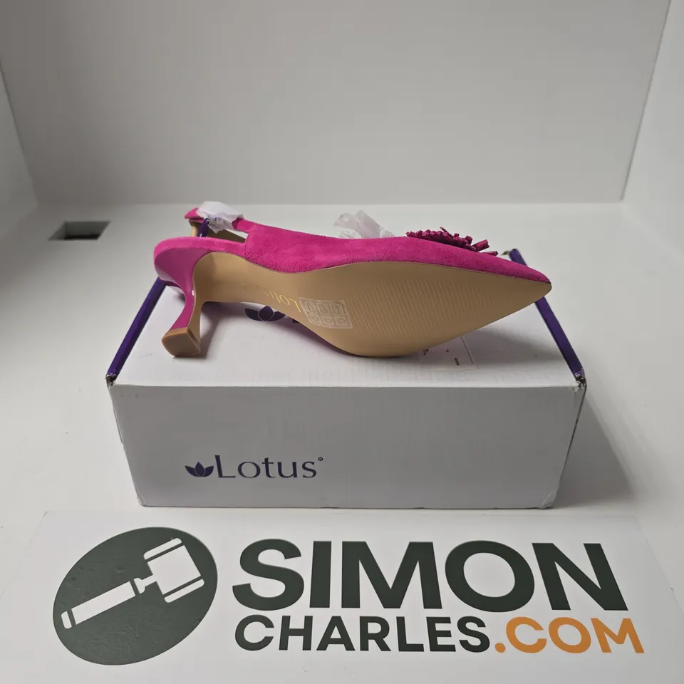 BOXED PAIR OF LOTUS CATERINA HEELS IN PINK SUEDE - UK 5