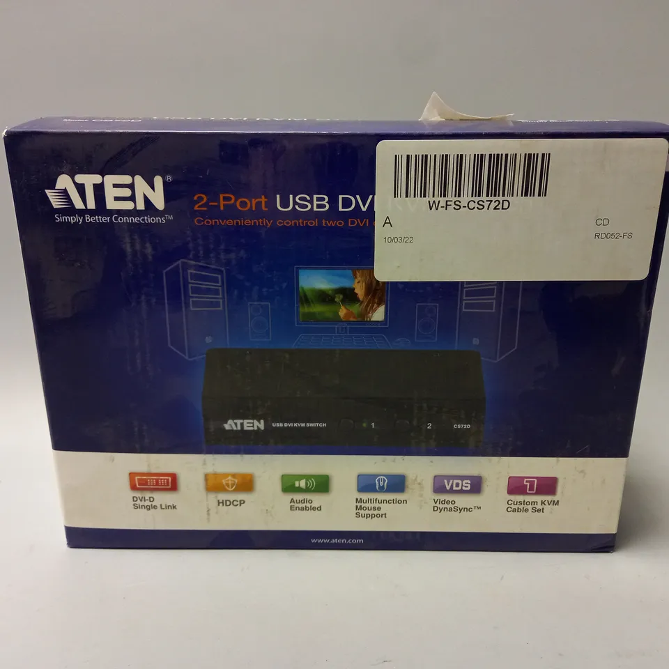 DESKTOP USB DVI AUDIO SLIM KVM SWITCH 2 PORT ATEN CS72D, 1920 X 1200 @ 60 HZ