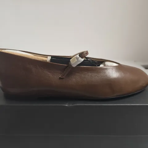 BOXED PAIR OF MASSIMO DUTTI BROWN LEATHER BALLET FLATS WITH BUCKLE STRAP, UK 5