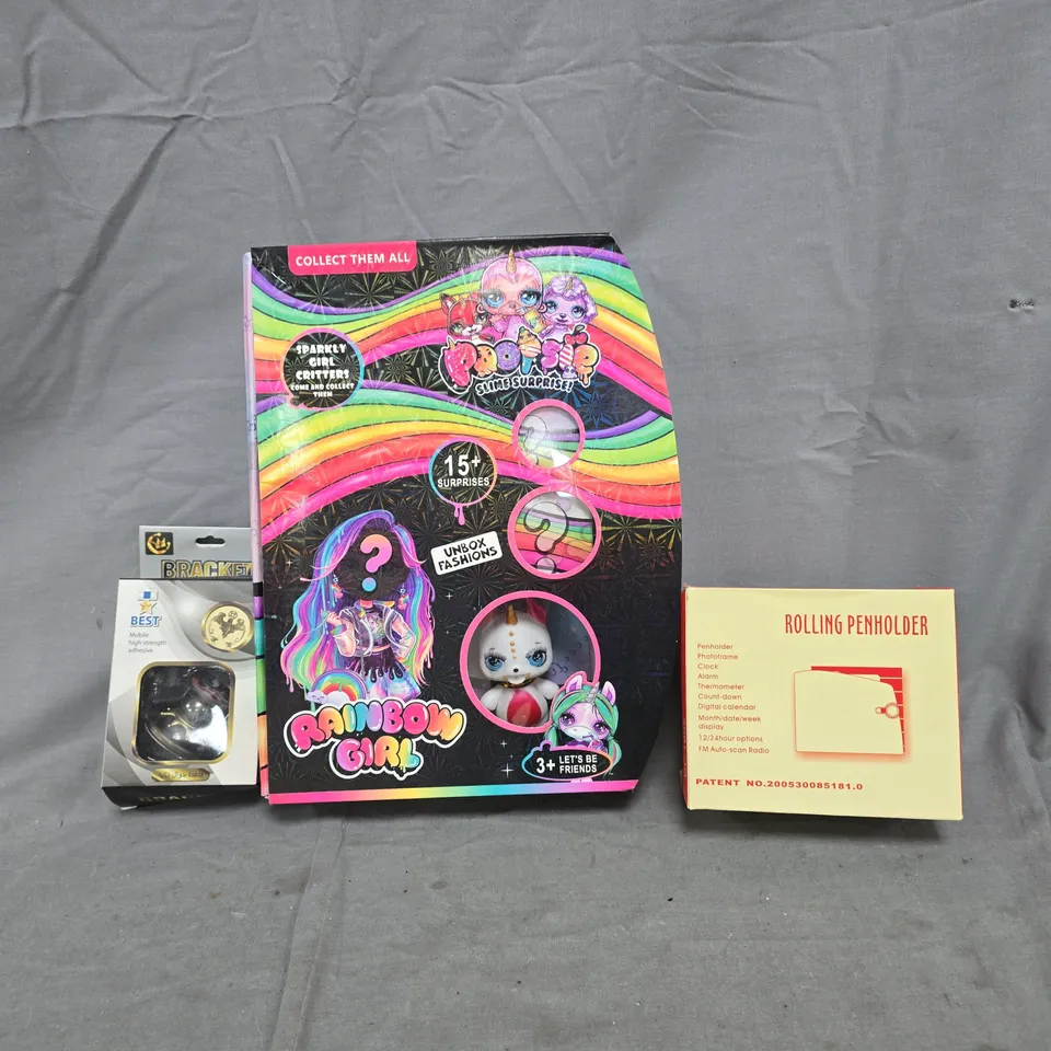 BOX OF APPROXIMATELY 15 ASSORTED HOUSEHOLD ITEMS TO INCLUDE RAINBOW GIRL POOPSIE SLIME SURPRISE, ROLLING PENHOLDER, ETC - COLLECTION ONLY