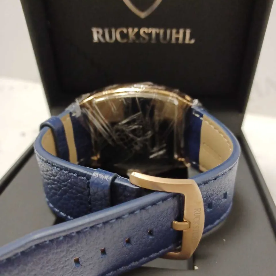 RUCKSTUHL BLUE TRIPLE DIAL LEATHER STRAP WRISTWATCH