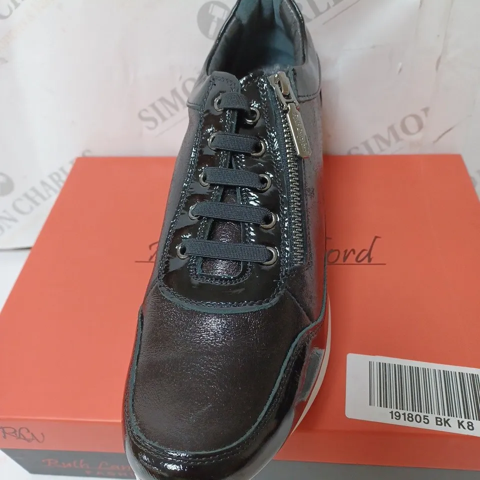 BOXED RUTH LANGSFORD WEDGE TRAINERS, BLACK - SIZE 8