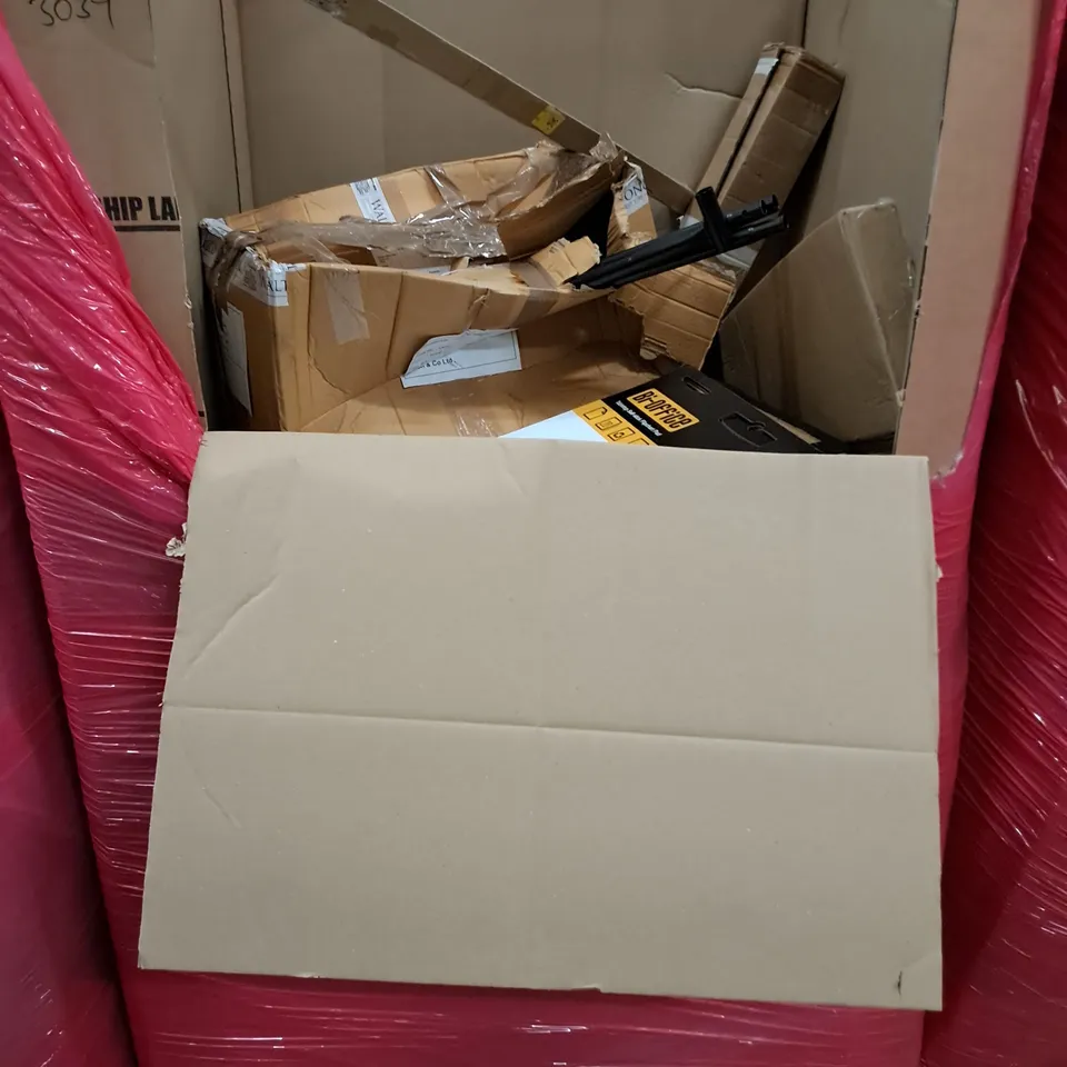 PALLET OF ASSORTED HOUSEHOLD ITEMS TO INCLUDE 20FT ALUMINIUM FLAGPOLE, GARMENT RACKS AND TABLETOP FLIP CHART PAD