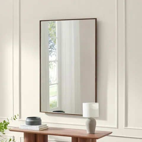 BOXED INGA WALNUT WOOD LONG RECTANGLE 120 x 80cm WALL MIRROR (1 BOX)