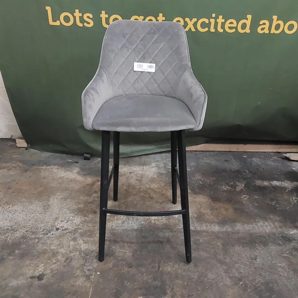 DESIGNER GREY VELVET BAR CHAIR (1 ITEM)