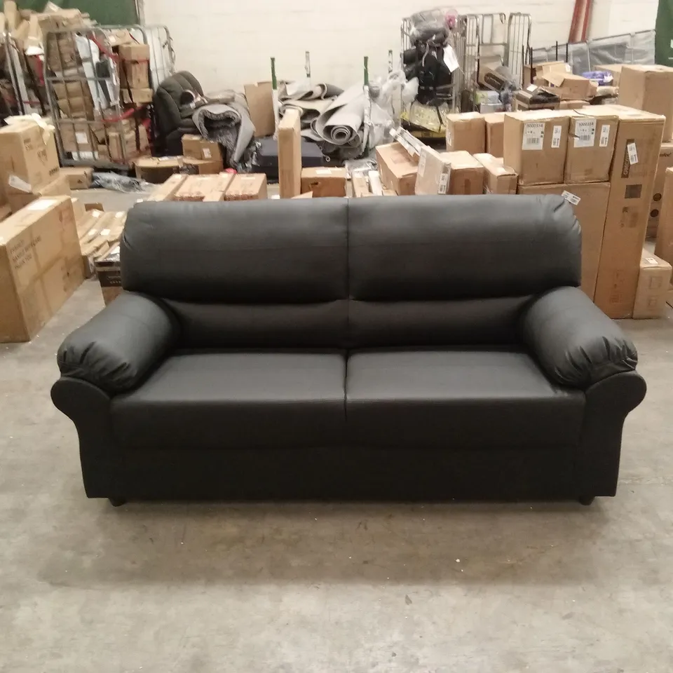 ORCHARD LANE 3 SEATER FAUX LEATHER SOFA - BLACK