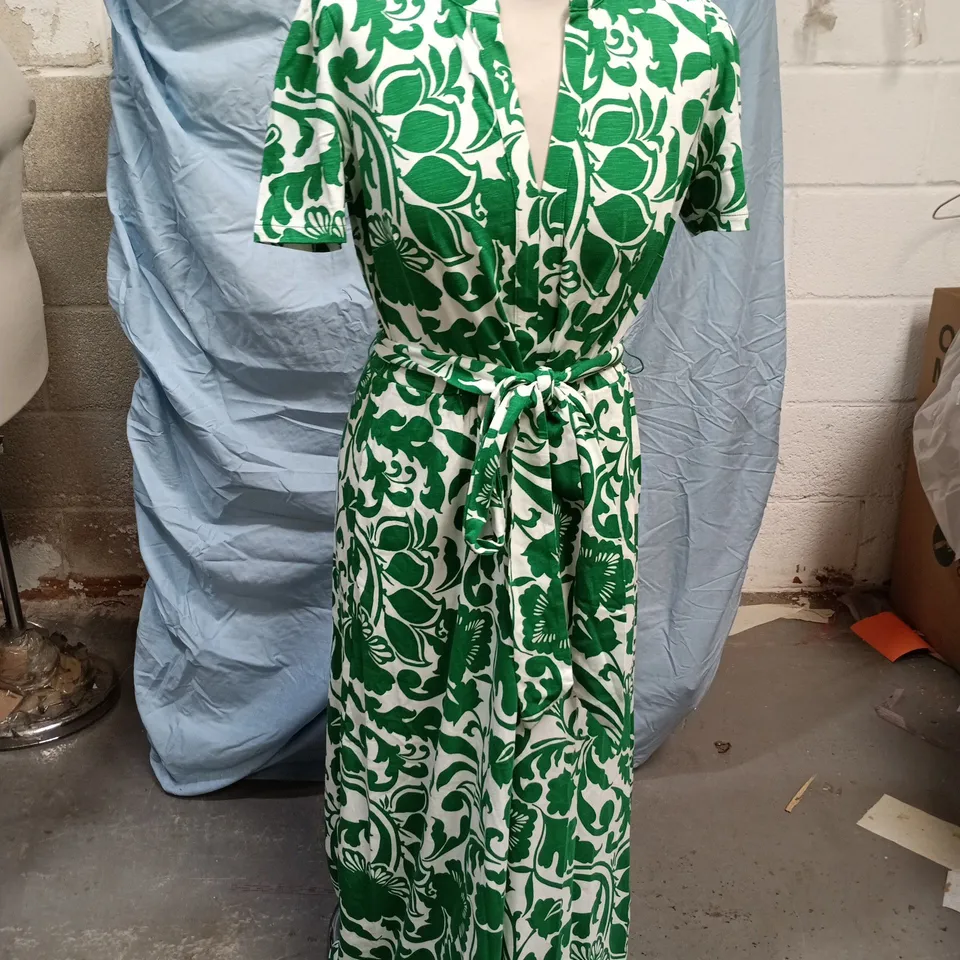 BODEN NAOMI JERSEY MIDI DRESS – GREEN FLORAL, UK 12R (US 8R)