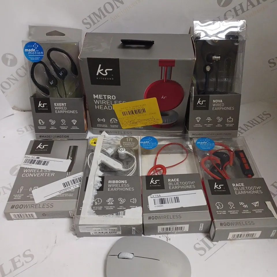 APPROXIMATELY 15 ASSORTED ELECTRICAL ITEMS TO INCLUDE WIRED EARPHONES, BLUETOOTH HEADPHONES, WIRELESS MOUSE ETC 