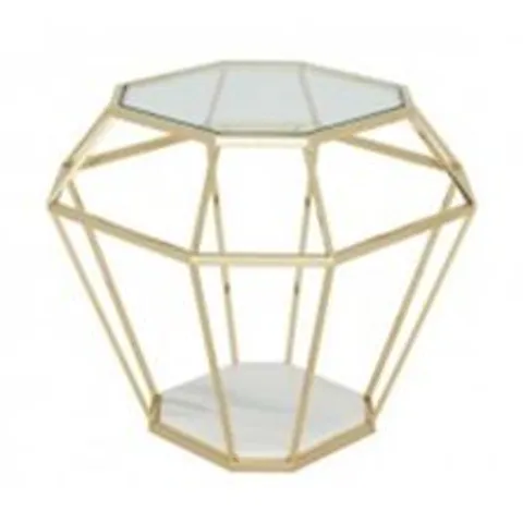 ASSCHER GOLD FINISHED SIDE TABLE & MARBLE BASE