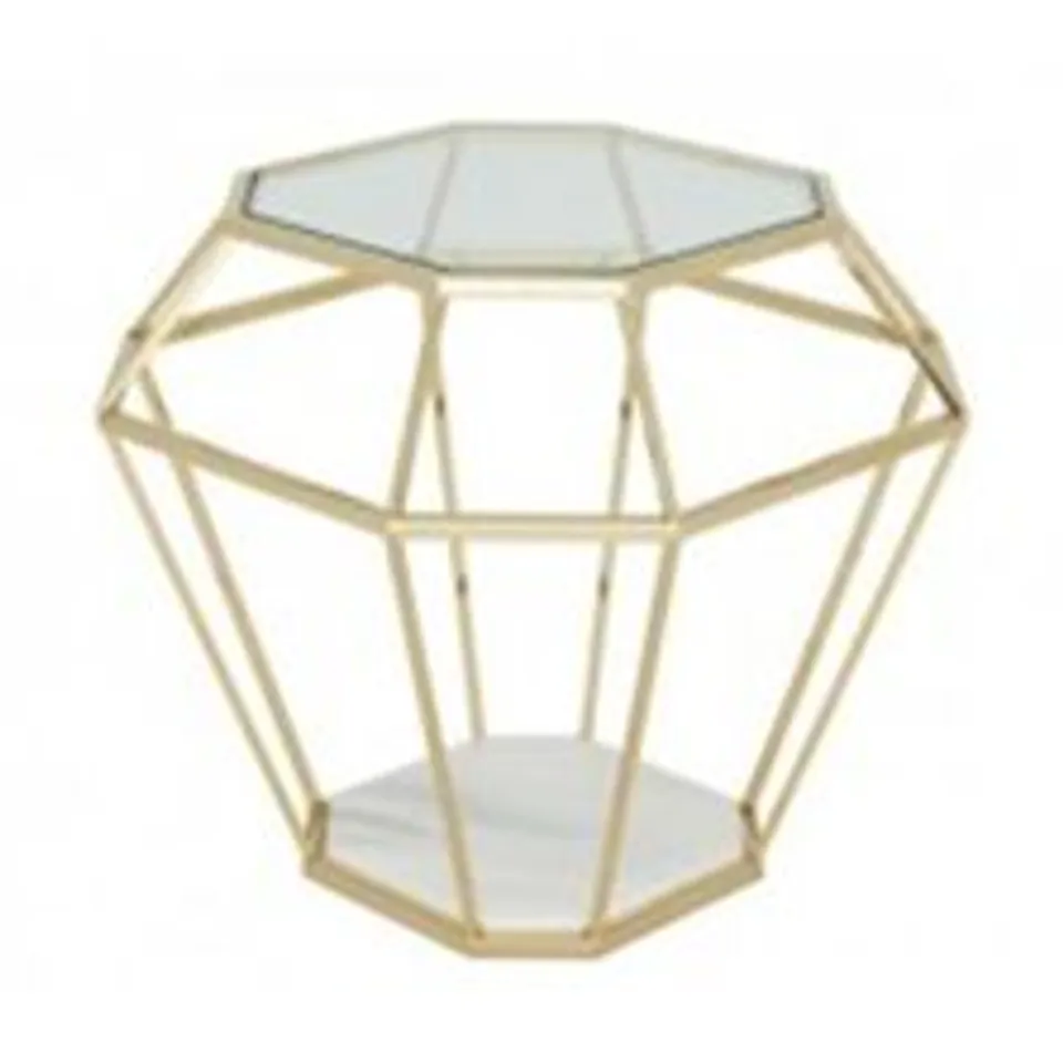 ASSCHER GOLD FINISHED SIDE TABLE & MARBLE BASE RRP £1350